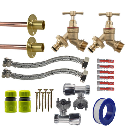 Brass Quick Connect Bib Tap FULL Connection Kit x2 - Best4Trade-Retail Garden watering