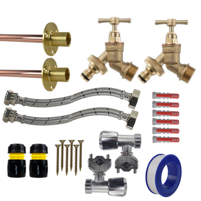 Brass Quick Connect Bib Tap FULL Connection Kit x2 - Best4Trade-Retail Garden watering