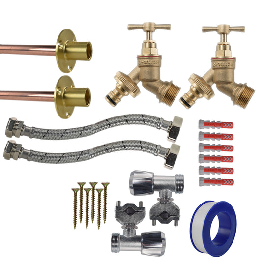 Brass Quick Connect Bib Tap FULL Connection Kit x2 - Best4Trade-Retail Garden watering