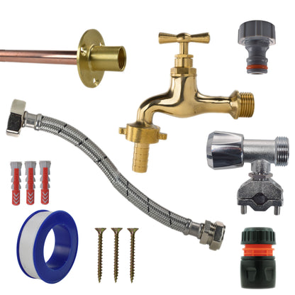 Polished Brass 13mm Barb Tap FULL Connection Kit - Best4Trade-Retail Garden watering