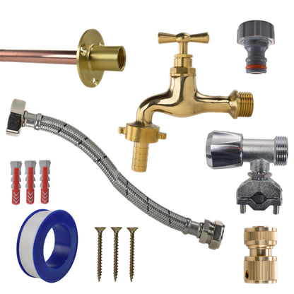 Polished Brass 13mm Barb Tap FULL Connection Kit - Best4Trade-Retail Garden watering