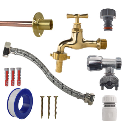 Polished Brass 13mm Barb Tap FULL Connection Kit - Best4Trade-Retail Garden watering