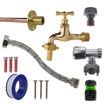 Polished Brass 13mm Barb Tap FULL Connection Kit - Best4Trade-Retail Garden watering