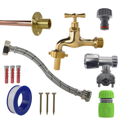 Polished Brass 13mm Barb Tap FULL Connection Kit - Best4Trade-Retail Garden watering