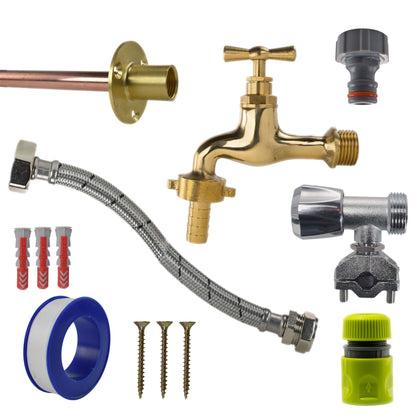 Polished Brass 13mm Barb Tap FULL Connection Kit - Best4Trade-Retail Garden watering
