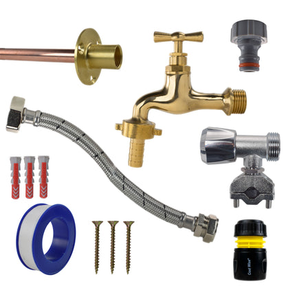 Polished Brass 13mm Barb Tap FULL Connection Kit - Best4Trade-Retail Garden watering