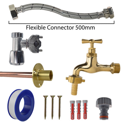 Polished Brass 13mm Barb Tap FULL Connection Kit - Best4Trade-Retail Garden watering