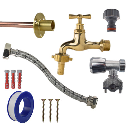 Polished Brass 13mm Barb Tap FULL Connection Kit - Best4Trade-Retail Garden watering