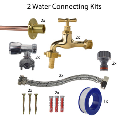 Polished Brass 13mm Barb Tap FULL Connection Kit x2 - Best4Trade-Retail Garden watering