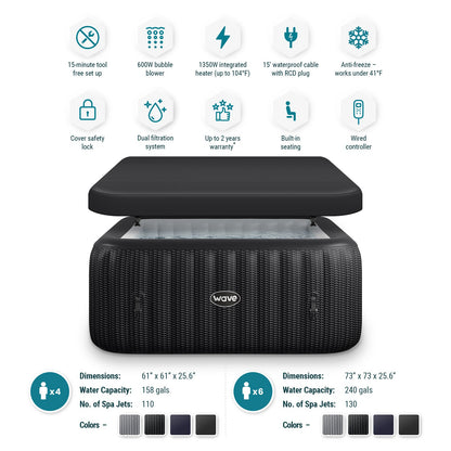 WaveSpa Pacific Inflatable Hot Tub with Integrated Heater – 4–6 Person