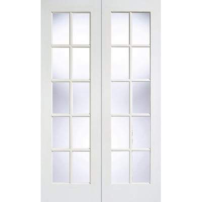 GTPSA White Primed 10 Glazed Clear Bevelled Light Panels Pair Interior Doors - 1981mm x 1524mm - LPD Doors