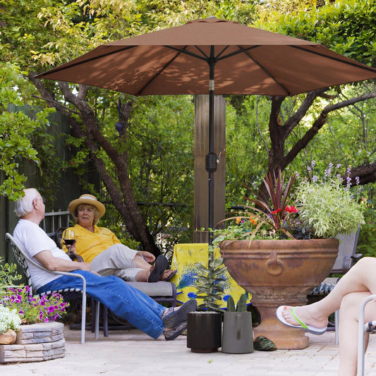 Outsunny 2.6 m Garden Parasol Umbrella with Aluminium Pole, Outdoor Patio Umbrella with Tilt and Crank, Vent, Coffee