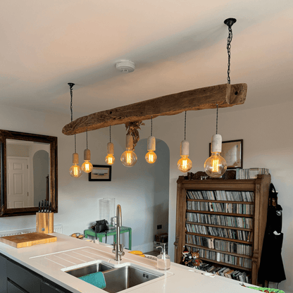 Reclaimed Oak Beam Chandelier | 300 Year Old Rustic Kitchen Lighting UK