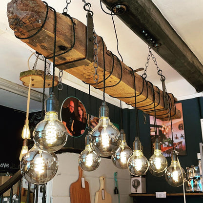 Reclaimed Oak Beam Chandelier | 300 Year Old Rustic Kitchen Lighting UK