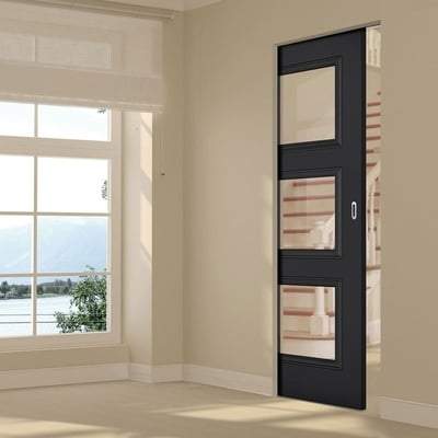 Antwerp Black Primed 3 Glazed Clear Light Panels Interior Door - 1981mm x 838mm - LPD Doors