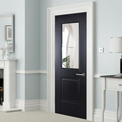 Arnhem Black Primed 1 Glazed Clear Bevelled Light Panel Interior Door - 1981mm x 686mm - LPD Doors