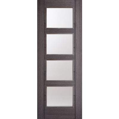 Vancouver Ash Grey Pre-Finished 4 Glazed Clear Light Panels Interior Door - 1981mm x 838mm - LPD Doors