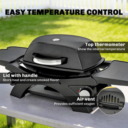 Outsunny 2 Burner Gas Grill with 2 Detachable Side Tables, 3.8 KW Steel Barbecue Grill with Cast Iron Grates, Lid, Thermometer