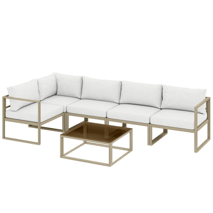 Outsunny 5 Seater Aluminium Garden Furniture Set, Garden Sofa Set with Thick Cushions for Patio and Balcony, Outdoor, White
