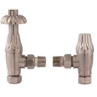 Angled Thermo Radiator Valve c/w Fluted Satin Nickel - Bayswater