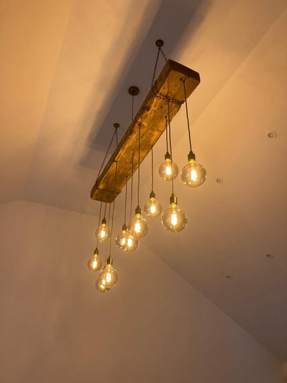 Chunky Wooden Beam Chandelier | Large Kitchen Island & Dining Lighting UK