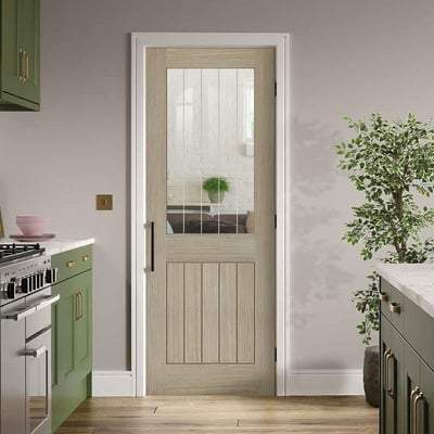Belize Light Grey Pre-Finished 1 Glazed Clear With Frosted Lines Light Panel Interior Door - 1981mm x 762mm - LPD Doors