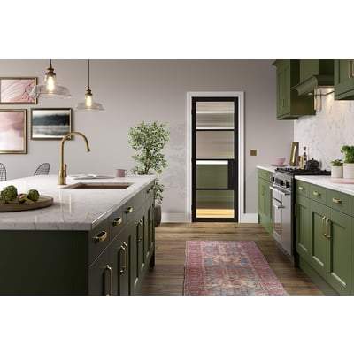 Chelsea Black Primed 4 Glazed Reeded Light Panels Interior Door - 1981mm x 686mm - LPD Doors