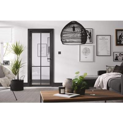 Liberty Black Primed 4 Glazed Clear Light Panels Interior Door - 1981mm x 838mm - LPD Doors
