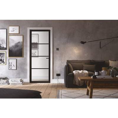 Soho Black Primed 4 Glazed Clear Light Panels Interior Door - 1981mm x 762mm - LPD Doors