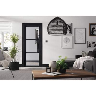 Tribeca Black Primed 3 Glazed Clear Light Panels Interior Door - 1981mm x 686mm - LPD Doors