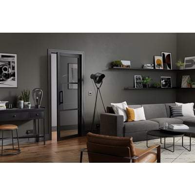 Tribeca Black Primed 3 Tinted Glazed Light Panels Interior Door - 1981mm x 762mm - LPD Doors