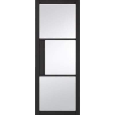 Tribeca Black Primed 3 Glazed Clear Light Panels Interior Door - 1981mm x 762mm - LPD Doors