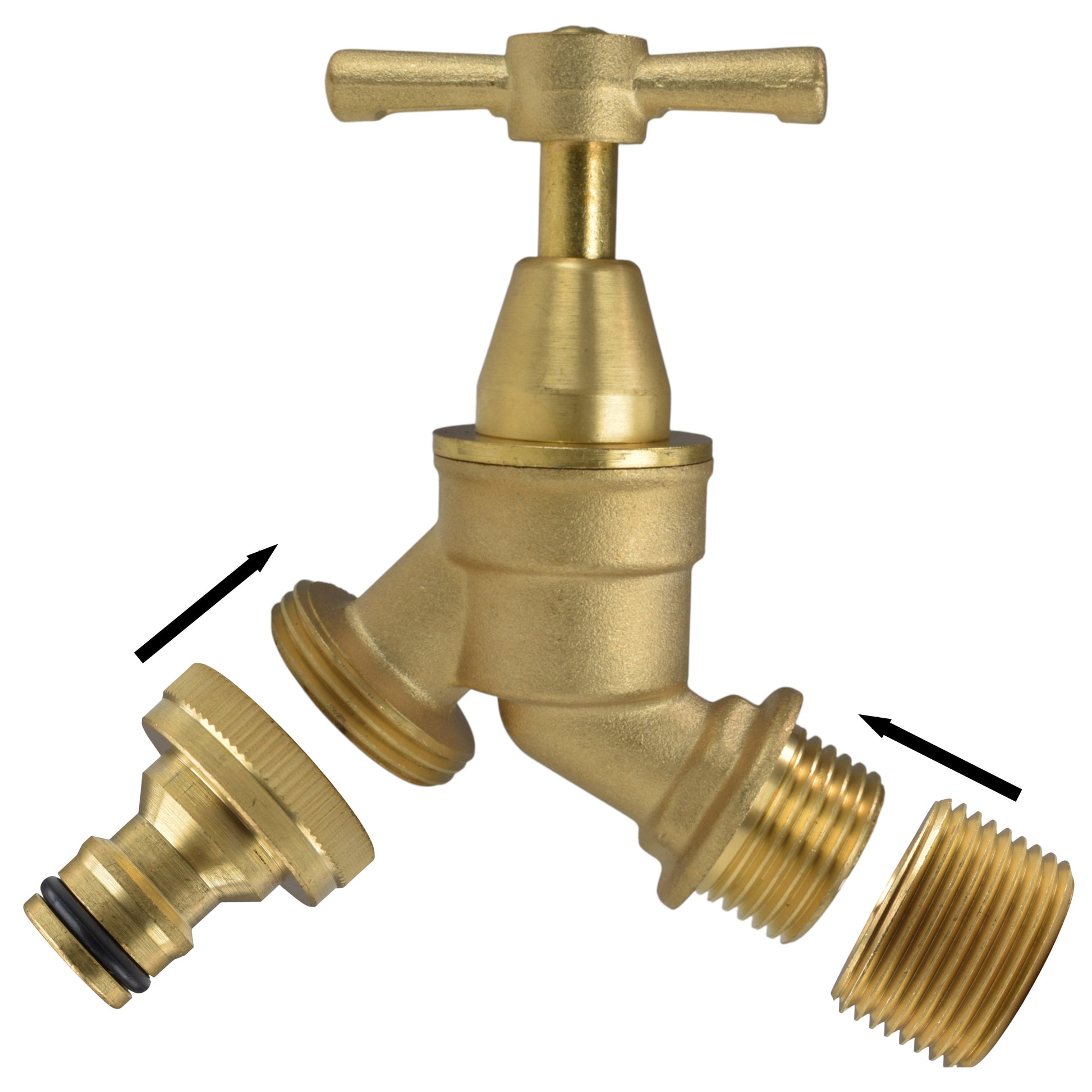 Brass Bib Tap Kit with Barb/Quick Connect Outlet, 1/2" and 3/4" BSP Thread Inlet - Best4Trade-Retail Garden watering