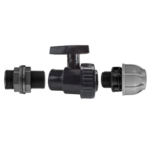 1” BSP Water Butt Fitting with Full Flow PP Valve and 32mm MDPE Fitting - Best4Trade-Retail Garden watering