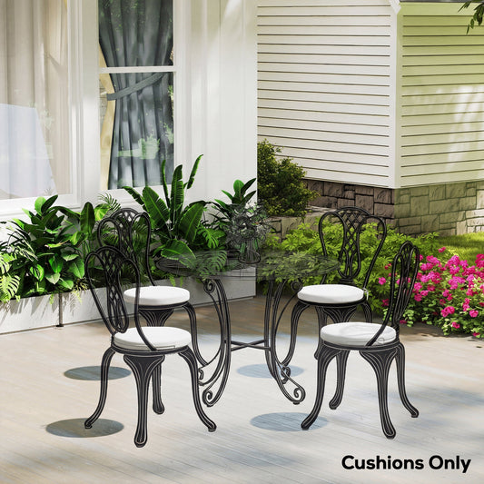 Outsunny Outdoor Bistro Chair Cushions Set of 4 with Removable Cover, 41 x 41 x 5 cm Round Seat Cushions with Ties, White