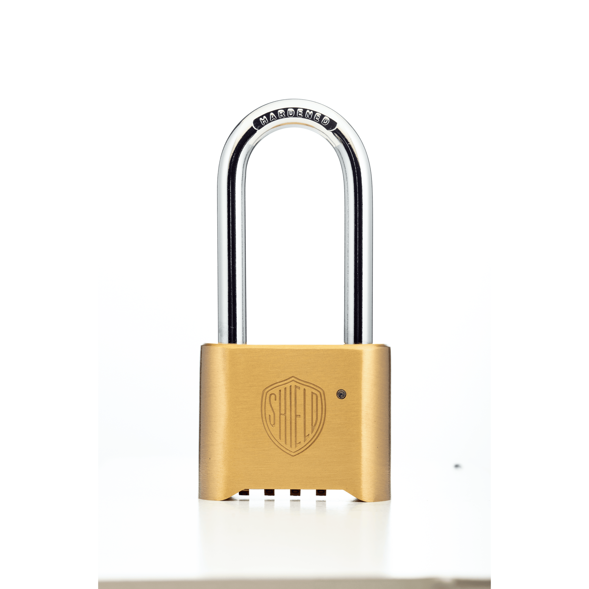 Shield Long Shackle Brass Combination Padlock - Nothing But Padlocks