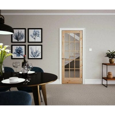 Knotty Pine Unfinished Internal Door - 15 Clear Glazed Light Panels - All Sizes - Doors4less