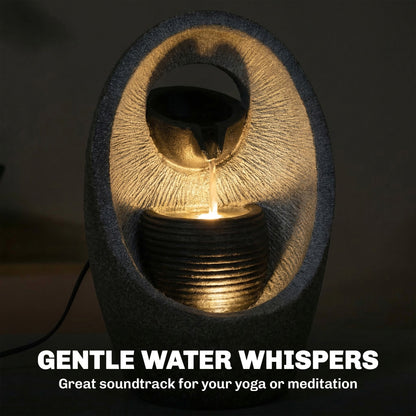 Outsunny Water Feature with 2-Tier Bowls, Garden Water Fountain with Pump and LED Lights, Resin Cascading Waterfall