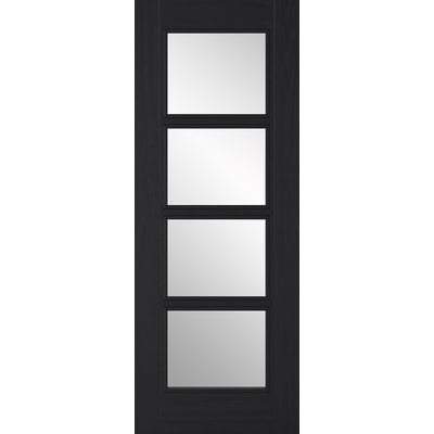 Vancouver Charcoal Black Pre-Finished 4 Glazed Clear Light Panels Interior Door - 2040mm x 726mm - LPD Doors