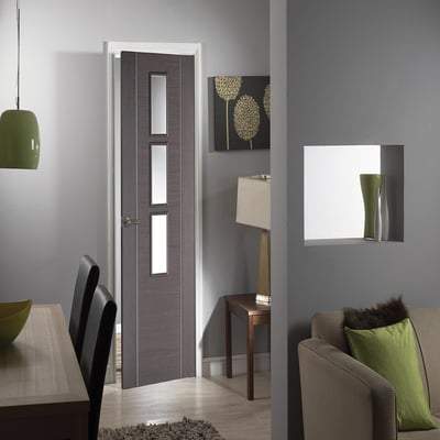 Alcaraz Chocolate Grey Pre-Finished 3 Glazed Clear Light Panels Interior Door - 1981mm x 686mm - LPD Doors