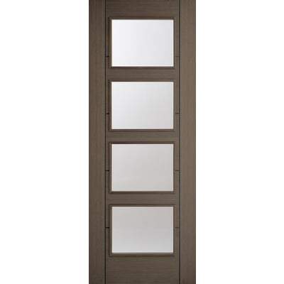 Vancouver Chocolate Grey Pre-Finished 4 Glazed Clear Light Panels Interior Door - 1981mm x 686mm - LPD Doors