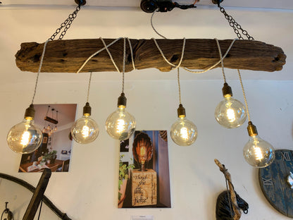 Crafted Oak Beam Chandelier | Rustic Wrapped Cable Kitchen & Dining Lighting UK