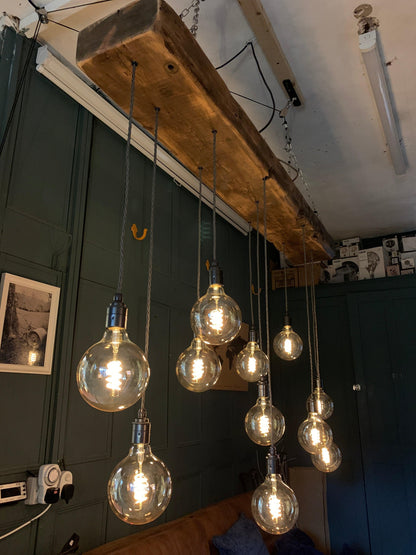 Chunky Wooden Beam Chandelier | Large Kitchen Island & Dining Lighting UK