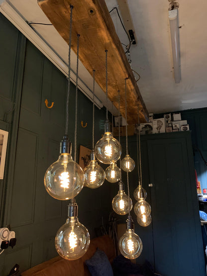 Chunky Wooden Beam Chandelier | Large Kitchen Island & Dining Lighting UK