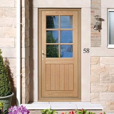 Cottage Oak Unfinished 6 Double Glazed Clear Light Panels External Door - 1981mm x 838mm - LPD Doors