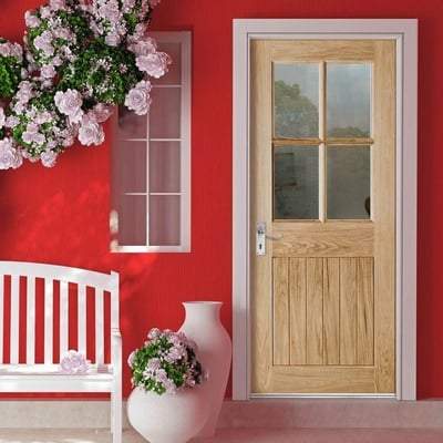 Cottage Oak Unfinished 4 Double Glazed Clear Light Panels External Door - 2032mm x 813mm - LPD Doors