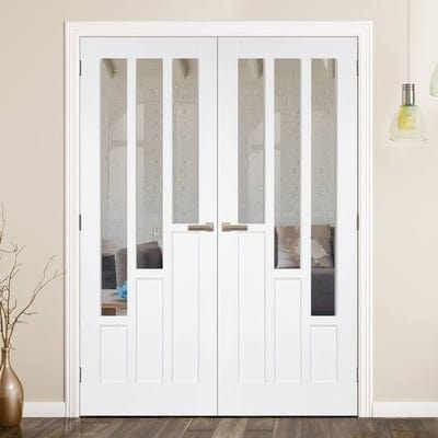 Coventry White Primed 6 Glazed Clear Light Panels Pair Interior Doors - 1981mm x 1372mm - LPD Doors