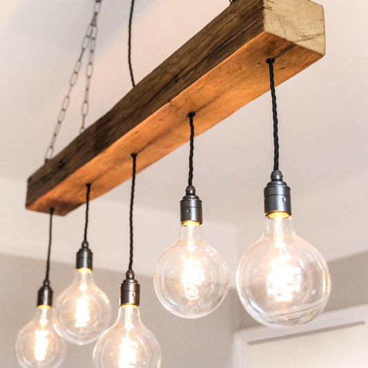 1m Oak Beam Chandelier with 5 Lights | Kitchen Island Lighting UK