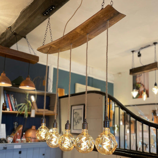 Curved Oak Stave Chandelier | Rustic Dining Table & Kitchen Island Lighting - MooBoo Home Chandelier
