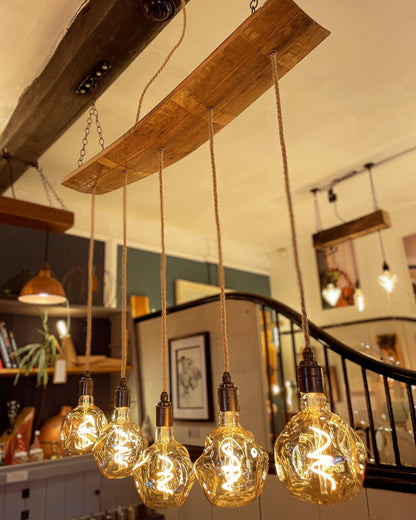 Curved Oak Stave Chandelier | Rustic Dining Table & Kitchen Island Lighting